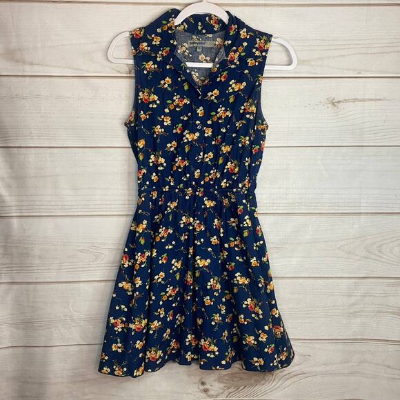 Bailey Blue Blue Floral Print W/ Collar Fit & Flare Mini Dress Size Small - Picture 1 of 8
